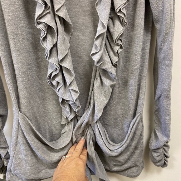 Charming Charlie size large women’s gray ruffled cardigan, long sleeves - Picture 2 of 7